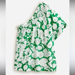 NWT J. Crew Smocked One Shoulder Top in Floral Kelly Green